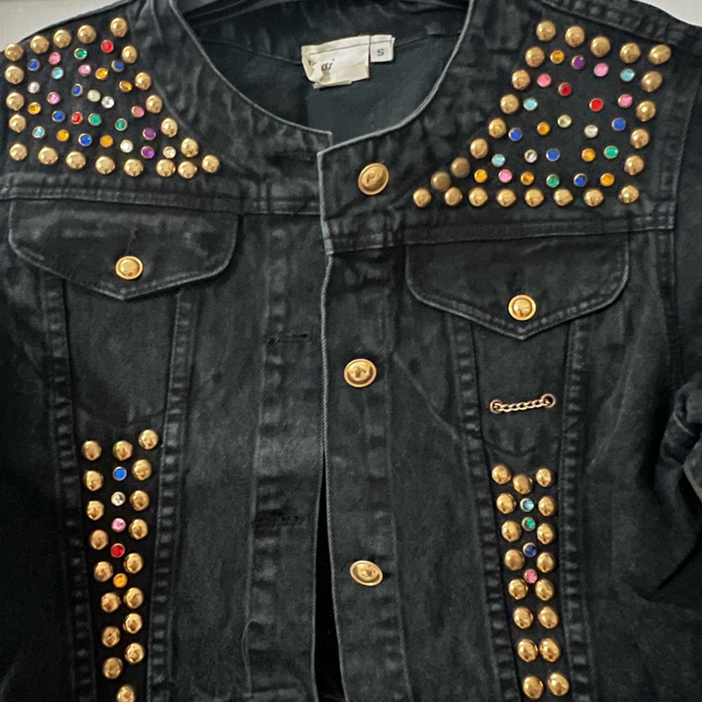 Black rhinestone jean jacket - Picture 2 of 3